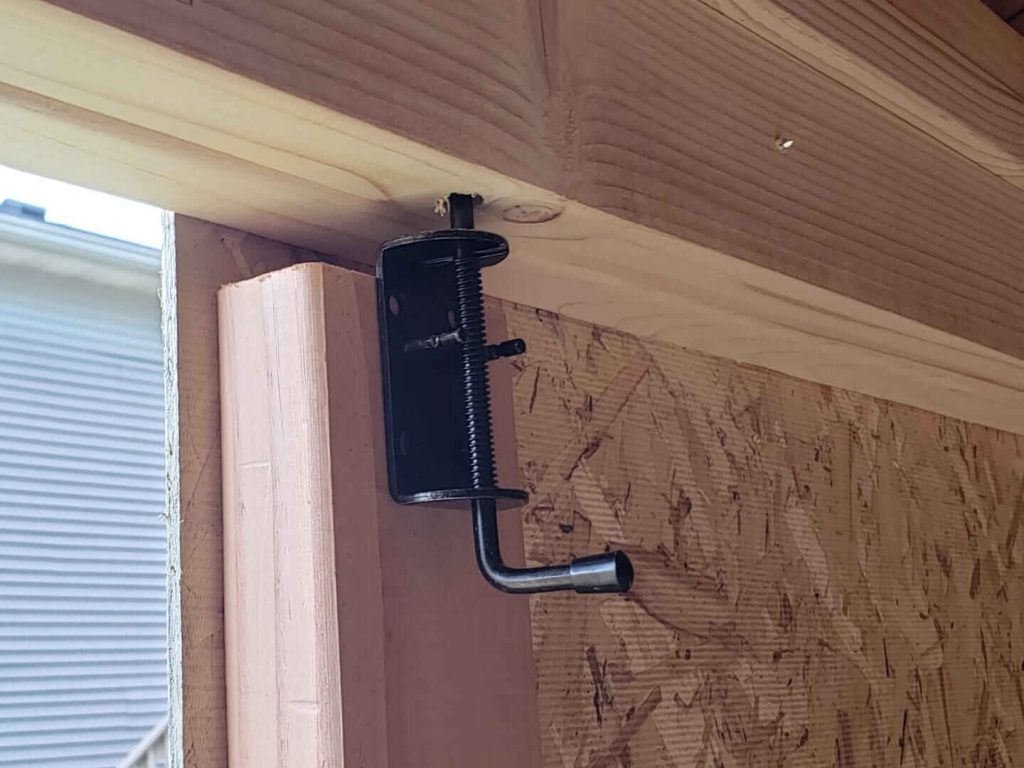 Custom shed locking spring pin for shed doors.