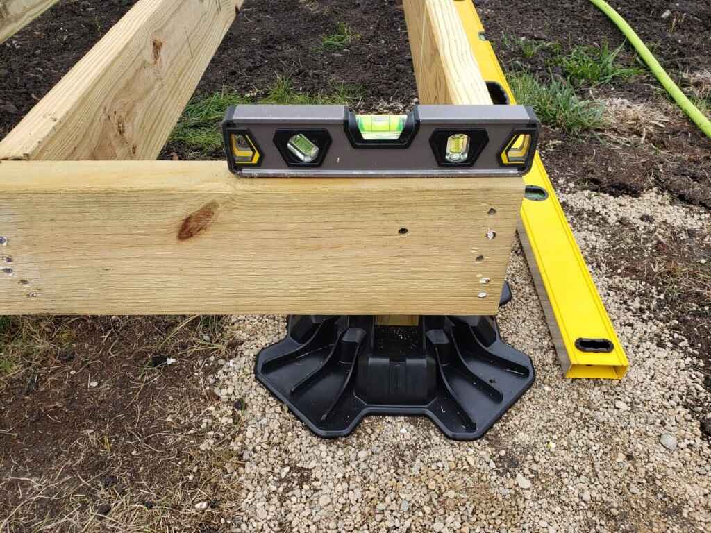 Custom shed base leveled with tuffblocks while built on site.